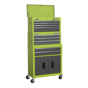 American PRO® Topchest, Mid-Box Tool Chest & Rollcab 9 Drawer Stack - Green