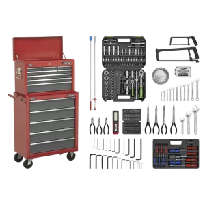 American PRO® Topchest & Rollcab Combination 14 Drawer with 281pc Tool Kit - Red/Grey