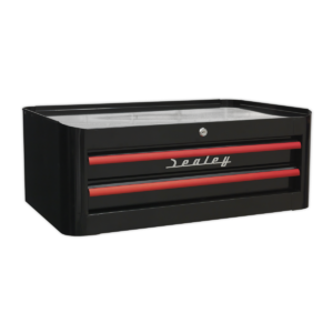Premier™ Retro Style Mid-Box Tool Chest 2 Drawer - Black with Red Anodised Drawer Pulls