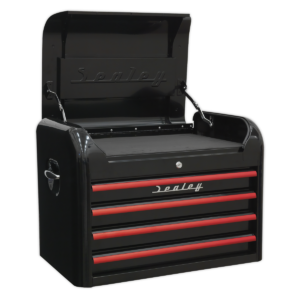 Premier™ Retro Style Topchest 4 Drawer - Black with Red Anodised Drawer Pulls