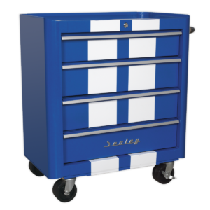 Premier™ Retro Style Rollcab 4 Drawer - Blue with White Stripes