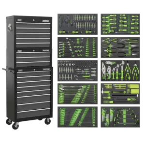 Tool Chest Combination 16 Drawer with Ball-Bearing Slides - Black/Grey & 398pc Tool Kit