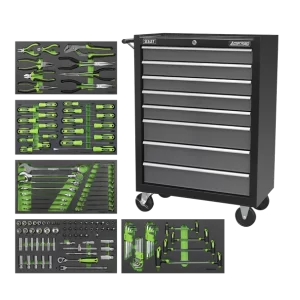 Rollcab 8 Drawer with 145pc Tool Kit - Black/Grey