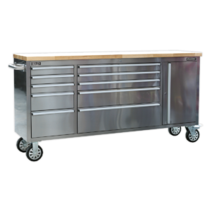 Premier™ Mobile Stainless Steel Tool Cabinet & Cupboard 10 Drawer