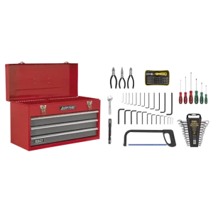 American PRO® Tool Chest 3 Drawer with 93pc Tool Kit - Red/Grey