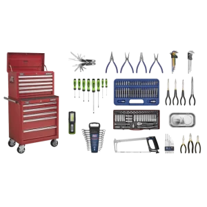 Superline PRO® Topchest & Rollcab Combination 10 Drawer with 148pc Tool Kit - Red