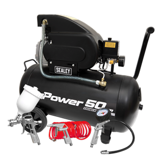 50L Direct Drive Air Compressor 2hp with 4pc Air Accessory Kit