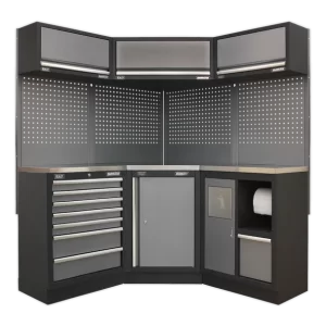 Superline PRO® Corner Storage System with Stainless Worktop 1.55m