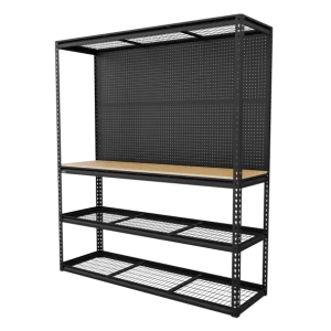 Heavy-Duty Modular Workbench with Racking & Pegboard 300kg Capacity Per Level