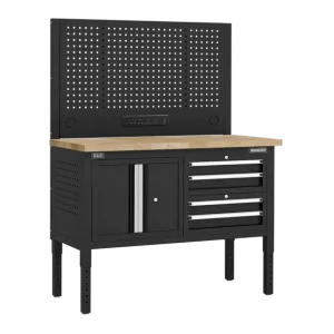 Superline PRO® Modular Workbench with 4 Drawers & Cupboard Wooden Worktop 1265mm