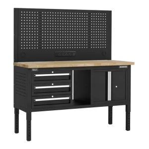 Superline PRO® Modular Workbench with 3 Drawers & Cupboard Wooden Worktop 1525mm