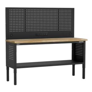 Superline PRO® Modular Adjustable-Height Workbench with Pegboard Back Panel & Wooden Worktop 1830mm