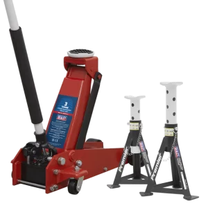 Trolley Jack 3 Tonne & Axle Stands (Pair) 3 Tonne per Stand Combo