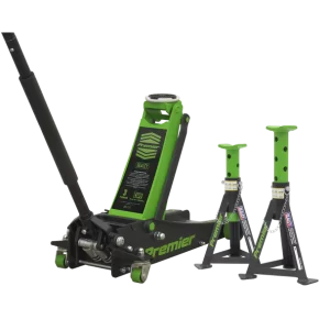 Premier Trolley Jack 3 Tonne & Axle Stands (Pair) 3 Tonne per Stand Combo