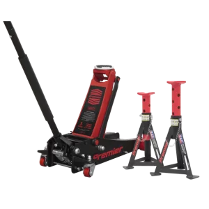 Trolley Jack 3 Tonne & Axle Stands (Pair) 3 Tonne per Stand Combo
