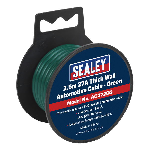 27A Thick Wall Automotive Cable 2.5m - Green