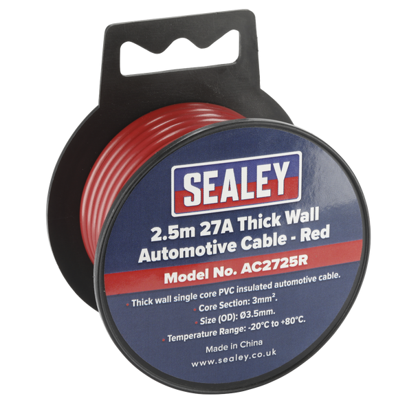 27A Thick Wall Automotive Cable 2.5m - Red