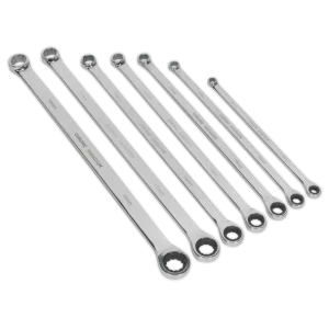 Premier Extra-Long Double Ring Ratchet/Fixed Spanner Set 7pc
