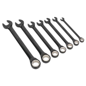 Premier Black Combination Ratchet Spanner Set 7pc